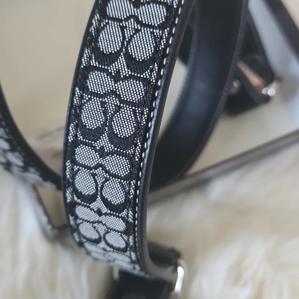 NWT IOB Coach Black Mini Signature Jaquard Leather Large Dog Leash 🖤🐾🐕♥️🎁
